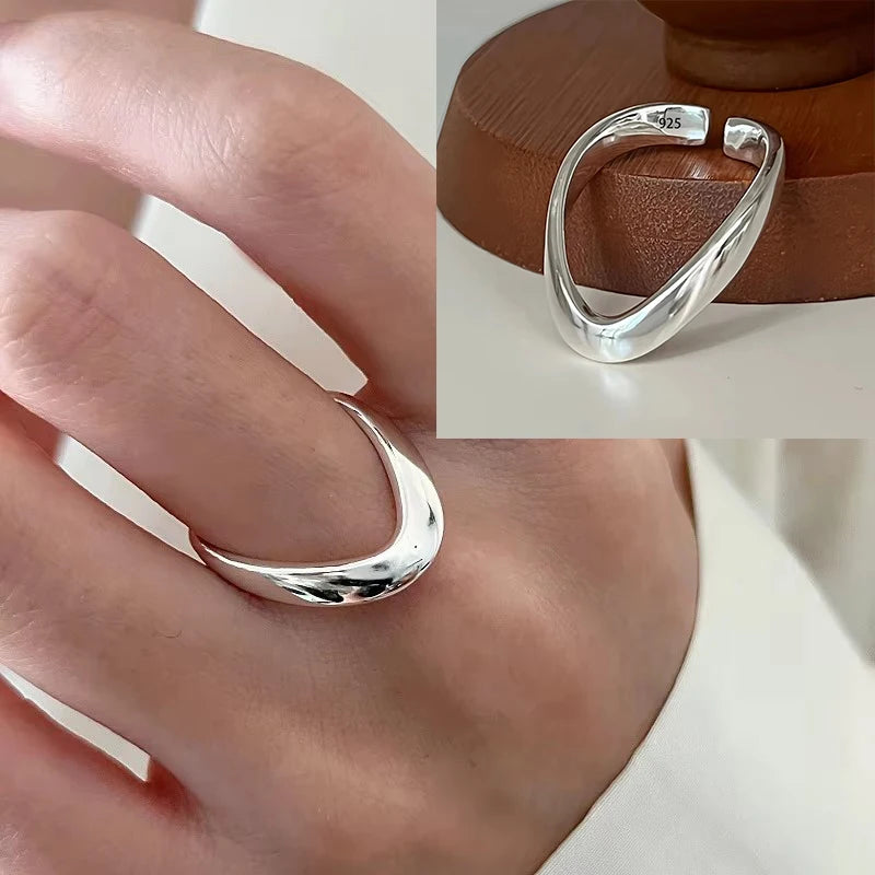 925 Sterling Silver Irregular Ring for Women Geometry Versatile Minimalism