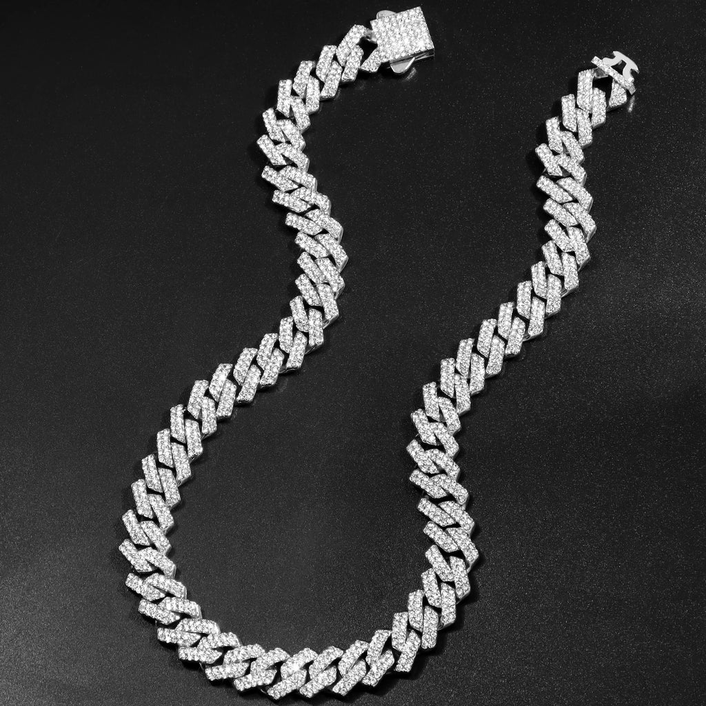 Iced Out Cuban Link Chain 14MM Prong Rhombus Diamond Cuban Chain