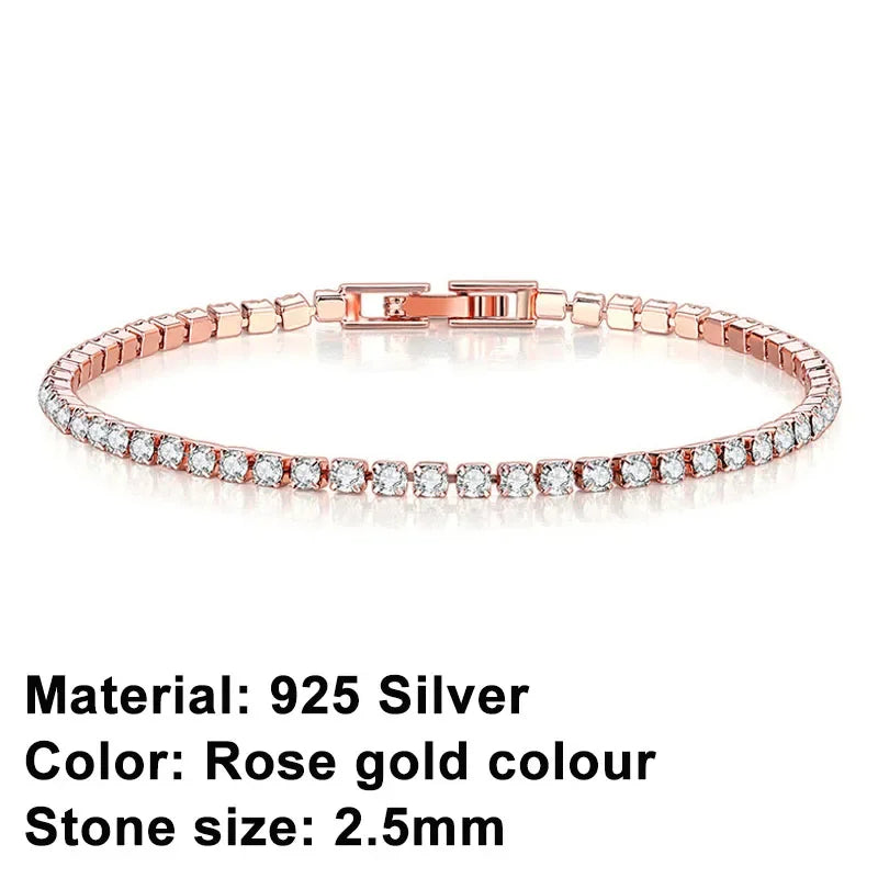 925 Sterling Silver Rose Gold Tennis Bracelet Sparkling Crystal