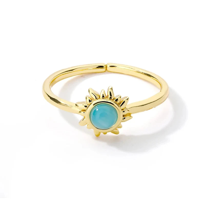 Stainless Steel Lotus Flower Ring for Women Gold Color Vintage Stone Opal Oval
