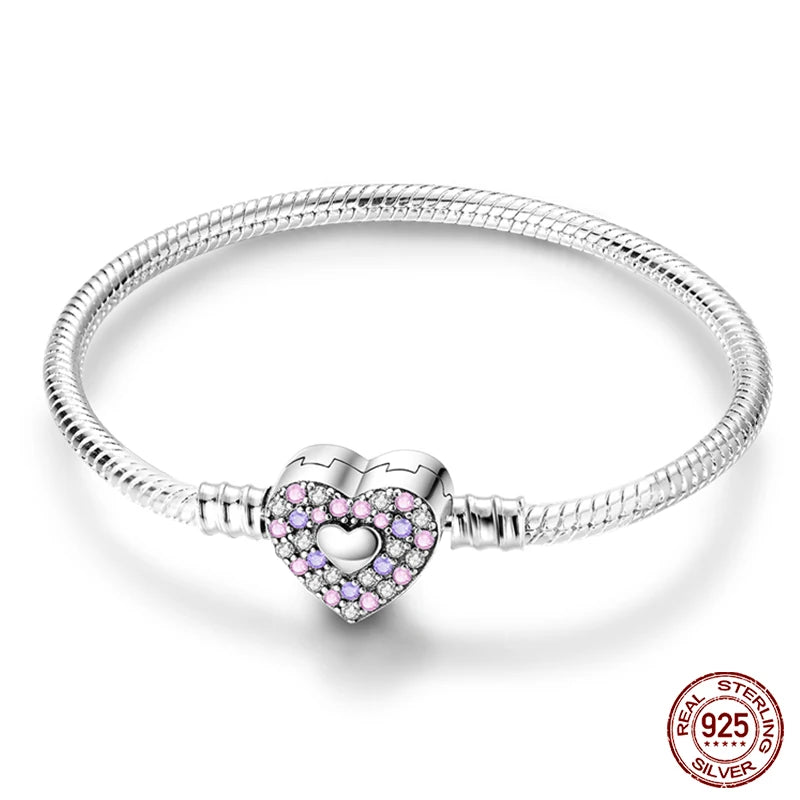 Bracelet Silver 925  17-20CM Star Moon Sun Four Leaf Clover Green Zircon