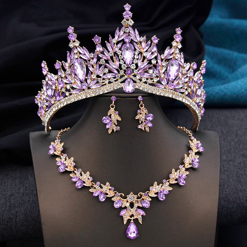 Royal Queen 3 Pcs Tiaras and necklace earrings