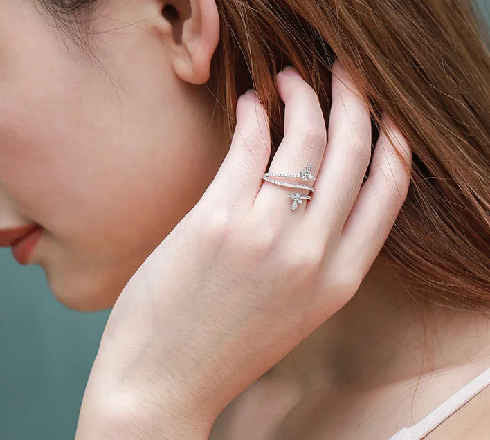 Double Butterfly Ring for Women 925 Sterling Silver Clear Zircon Diamond