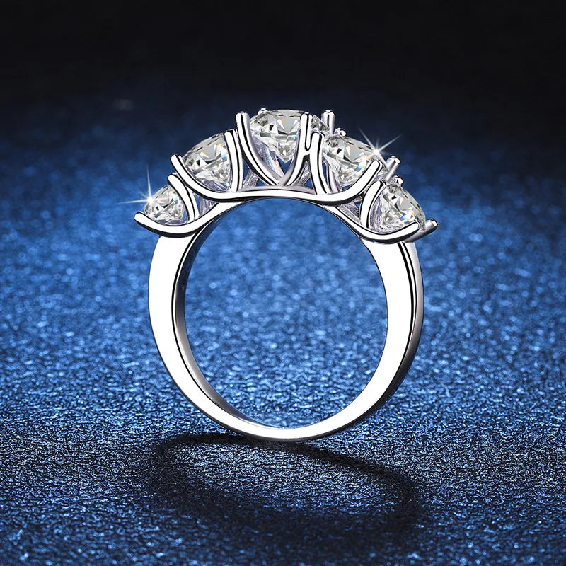 18k Plated 3.6CT All Moissanite Rings for Women 5 Stones Sparkling Diamond S925 Sterling Silver  GRA