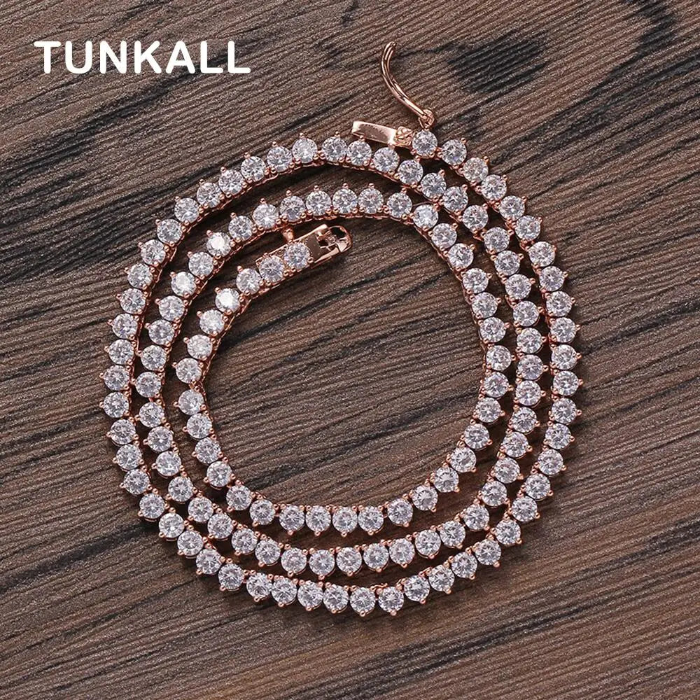 3mm Rose gold color Brass White Cubic Zircon 3 Prong Tennis Chain
