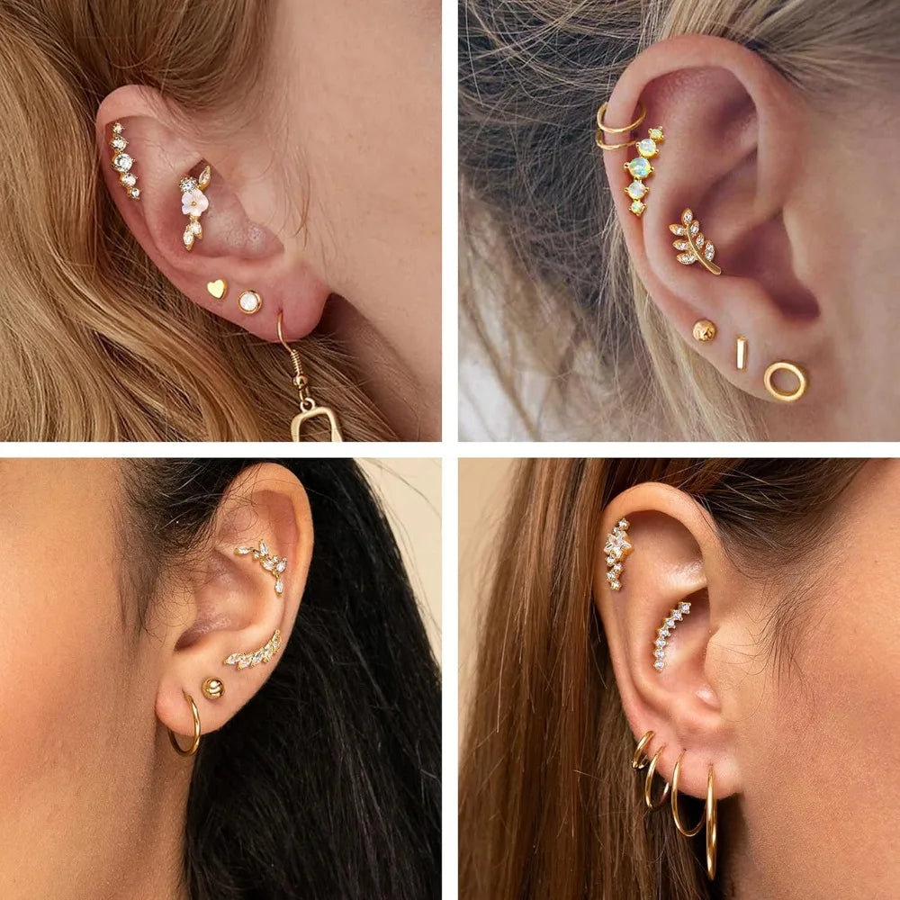 Bobisty 1pc 16G Cartilage Earring Stainless Steel Opal CZ Cartilage Conch Helix