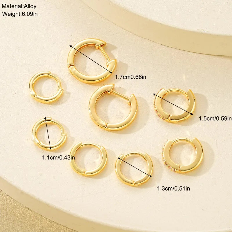 8pcs Fashion Stainless Steel Crystal Circle Huggie