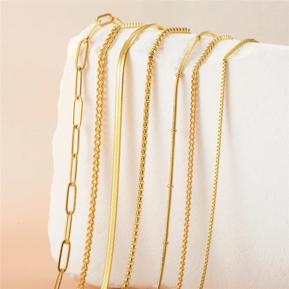 Gold Color Chain Necklace Women Minimalist Cuban Paperclip
