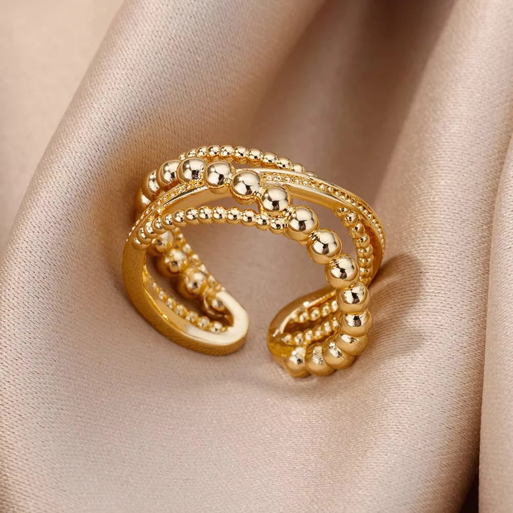 Stainless Steel Rings for Women Gold Color Multilayer Geometric Open Ring Vintage