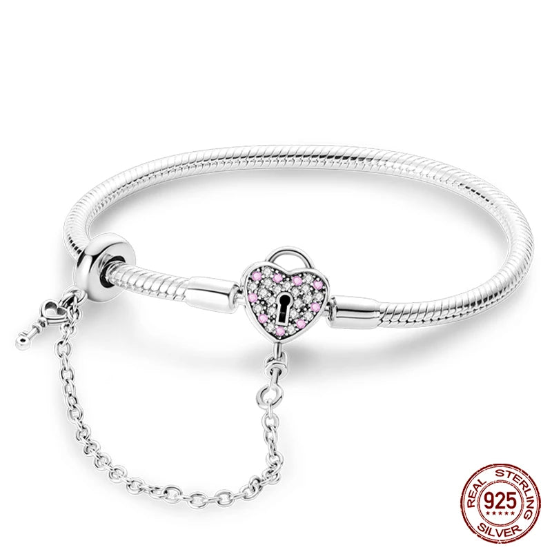 Bracelet Silver 925  17-20CM Star Moon Sun Four Leaf Clover Green Zircon