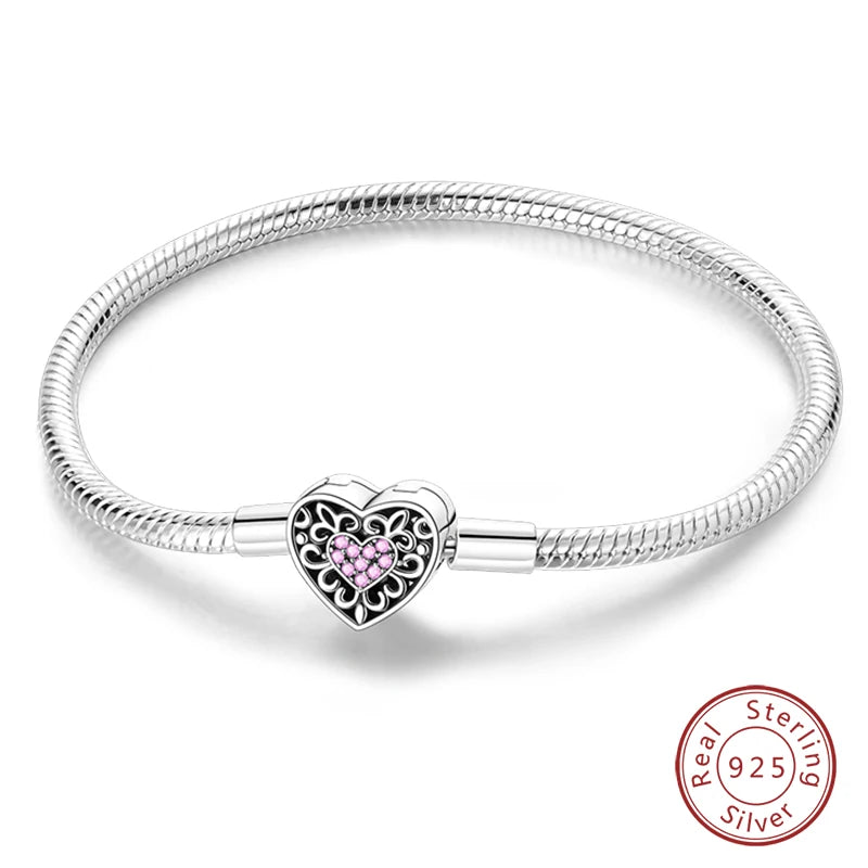 Bracelet Silver 925  17-20CM Star Moon Sun Four Leaf Clover Green Zircon