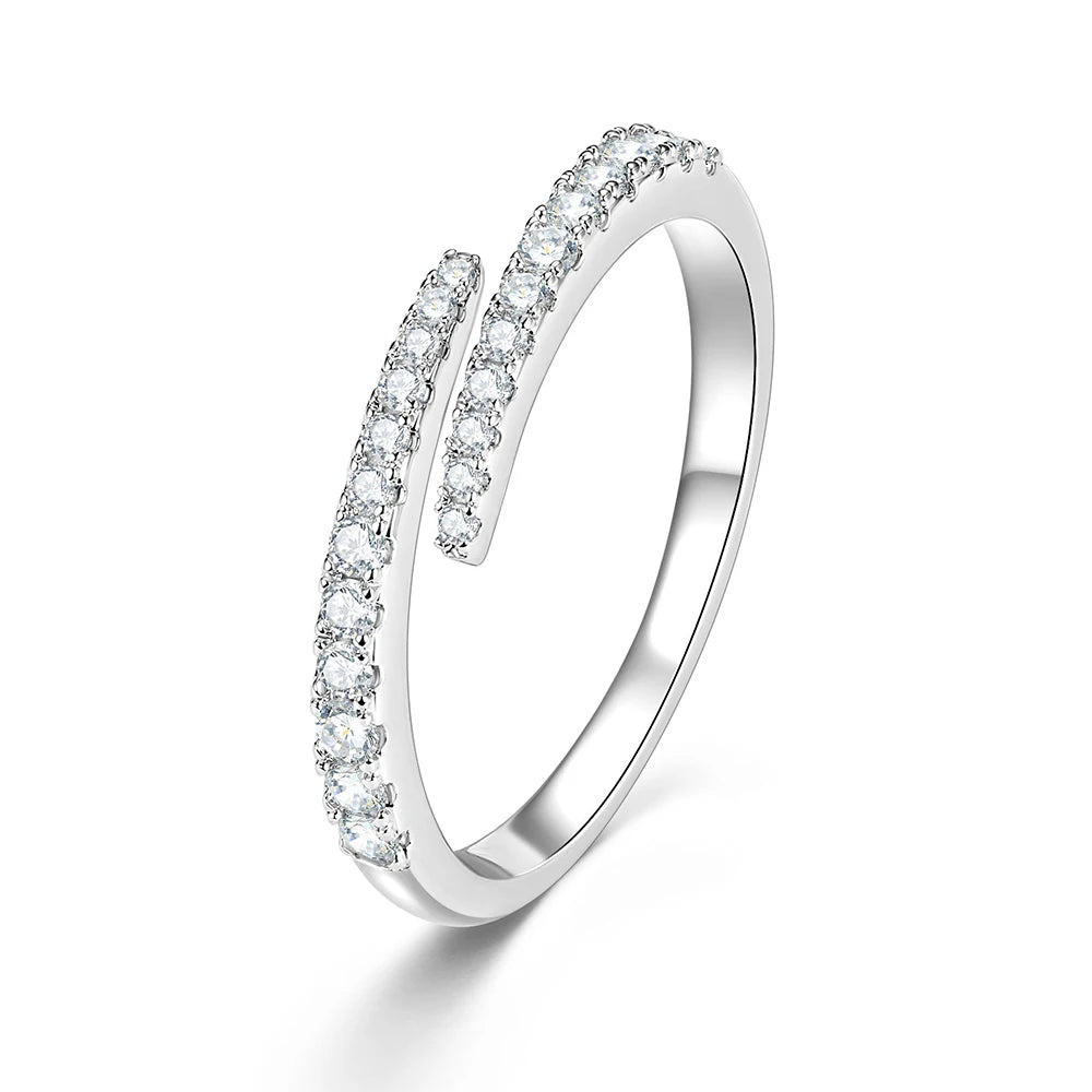 Moissanite Opening Ring  Sparkling Lab Diamond Half Eternity