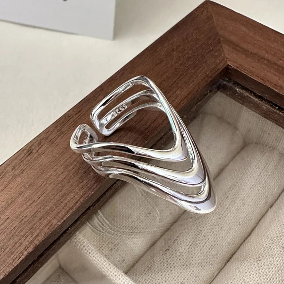 925 Sterling Silver Irregular Ring for Women Geometry Versatile Minimalism
