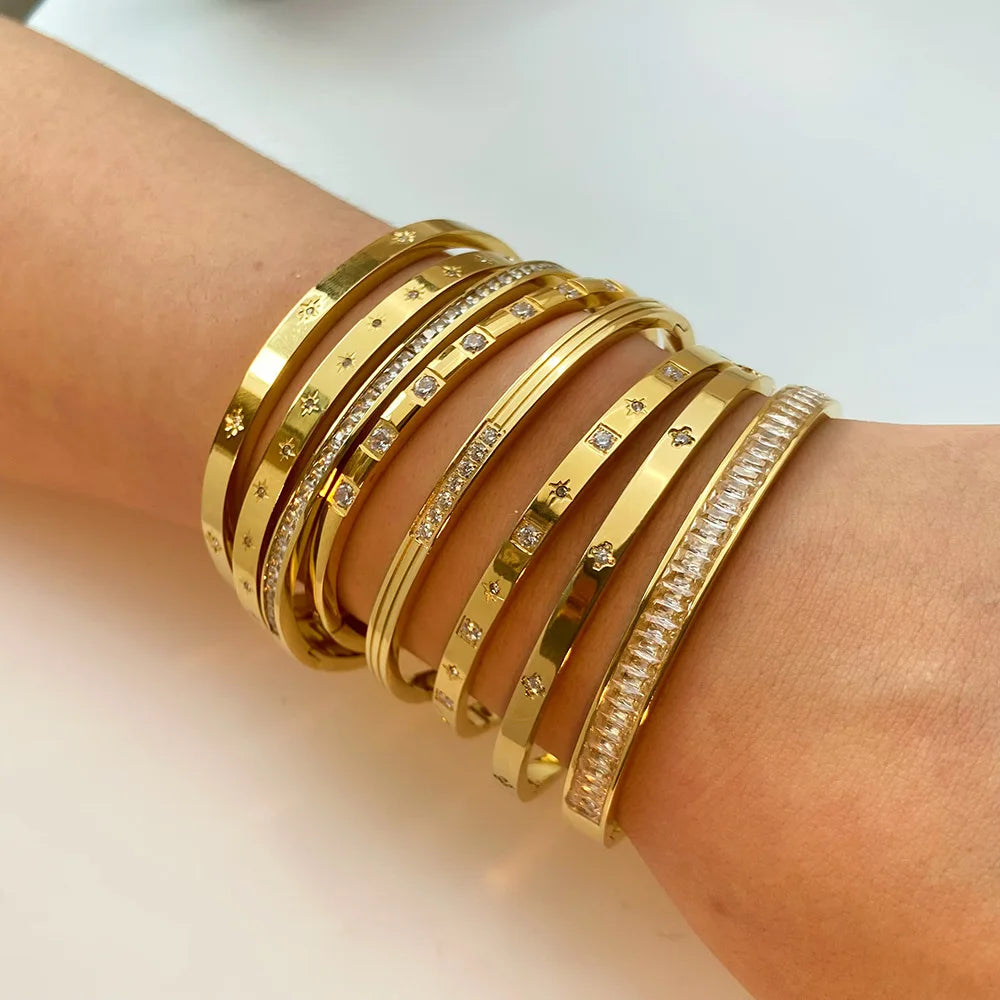 Waterproof Cubic Zirconia Bangles Stainless Steel Bracelets Tarnish Free  Jewelry for Women