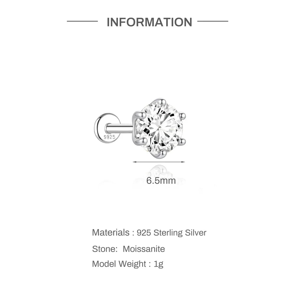 0.5-1.2 Carat D Color Moissanite Ear Stud Earrings For Women 925 Sterling Silver Sparkling