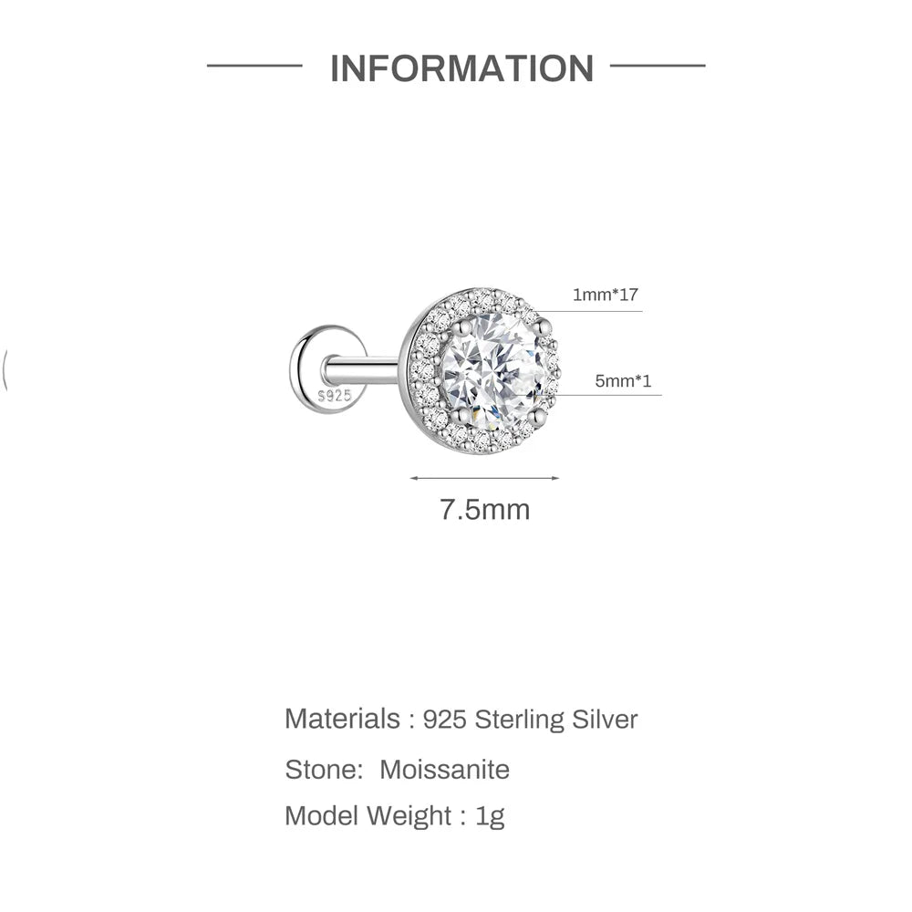 0.5-1.2 Carat D Color Moissanite Ear Stud Earrings For Women 925 Sterling Silver Sparkling