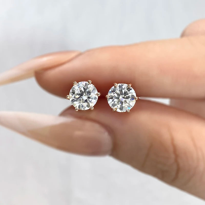 Moissanite Stud Earrings Lab Diamond 925 Sterling Silver Gold Plated Wedding