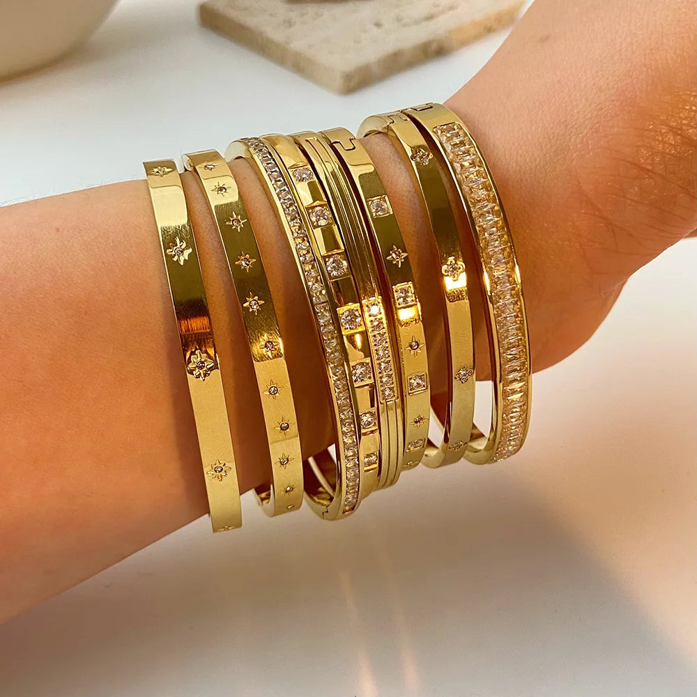 Waterproof Cubic Zirconia Bangles Stainless Steel Bracelets Tarnish Free  Jewelry for Women