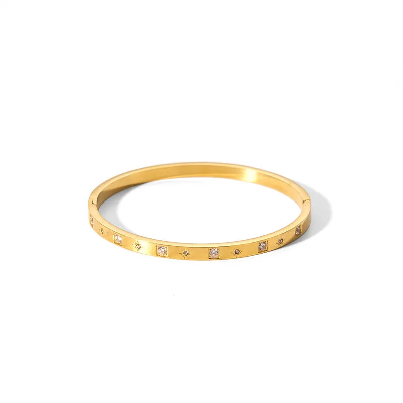 Waterproof Cubic Zirconia Bangles Stainless Steel Bracelets Tarnish Free  Jewelry for Women