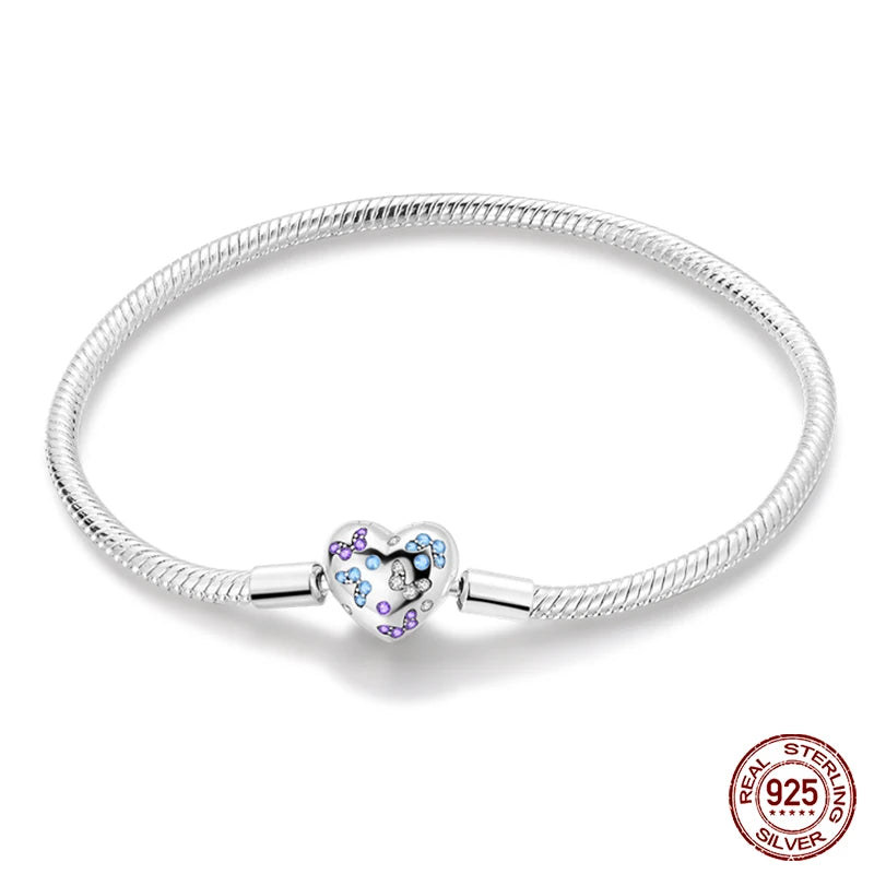 Bracelet Silver 925  17-20CM Star Moon Sun Four Leaf Clover Green Zircon
