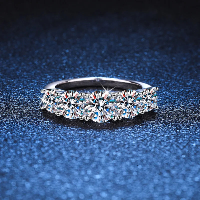 18k Plated 3.6CT All Moissanite Rings for Women 5 Stones Sparkling Diamond S925 Sterling Silver  GRA