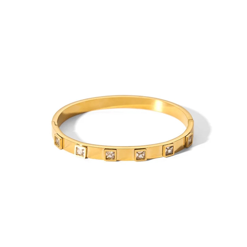 Waterproof Cubic Zirconia Bangles Stainless Steel Bracelets Tarnish Free  Jewelry for Women