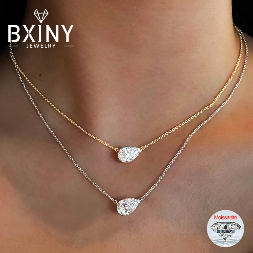 1-3CT Pear Cut Moissanite Pendant Necklace S925 Silver East West Solitaire Water Drop Diamond Neck