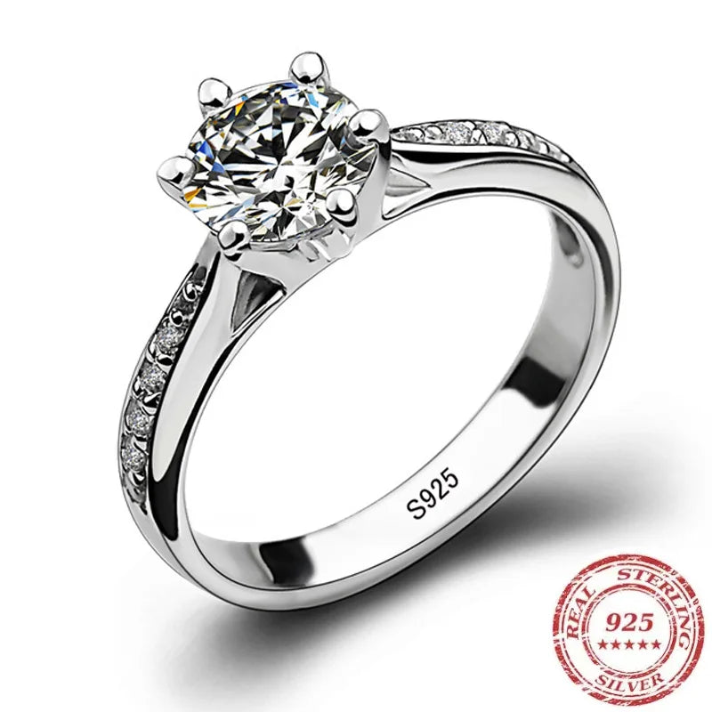 Luxury 925 Sterling Silver Classic Ring for Women Six claw jewelry simple 70ct diamond ring