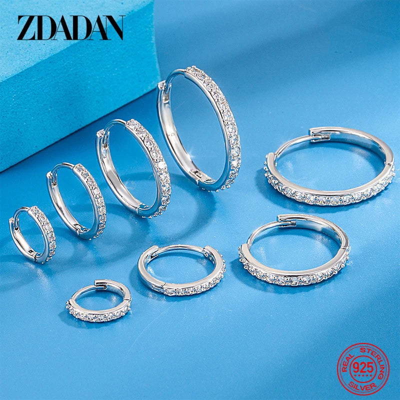 925 Sterling Silver Zircon Hoop Earrings