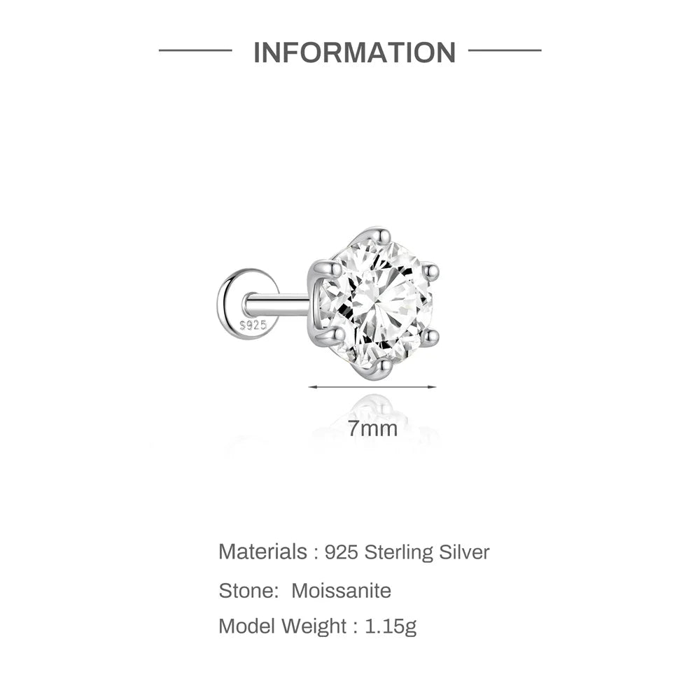 0.5-1.2 Carat D Color Moissanite Ear Stud Earrings For Women 925 Sterling Silver Sparkling