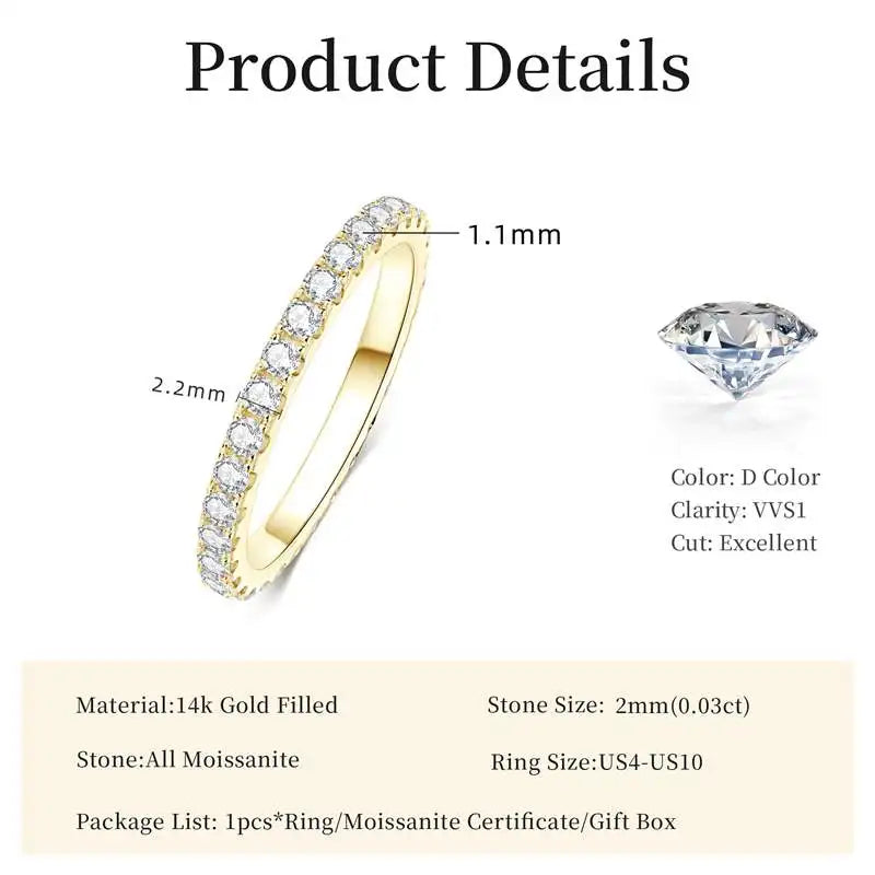 14k Gold Filled Lab Created 2mm Moissanite Eternity Ring