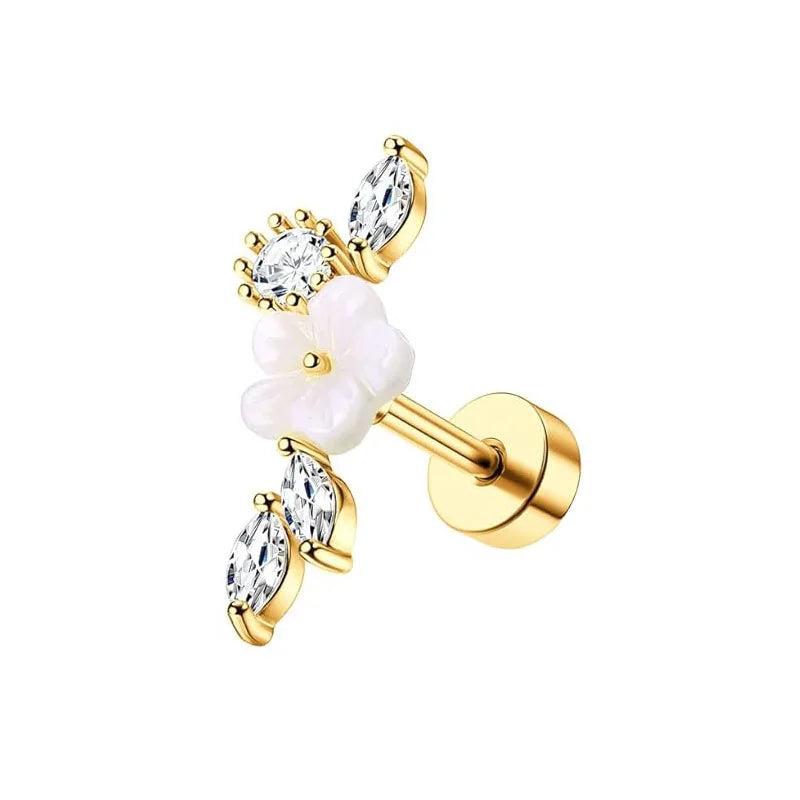 Bobisty 1pc 16G Cartilage Earring Stainless Steel Opal CZ Cartilage Conch Helix