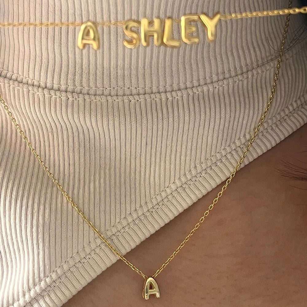 Dainty Mini Bubble Letter Necklace Gold Plated