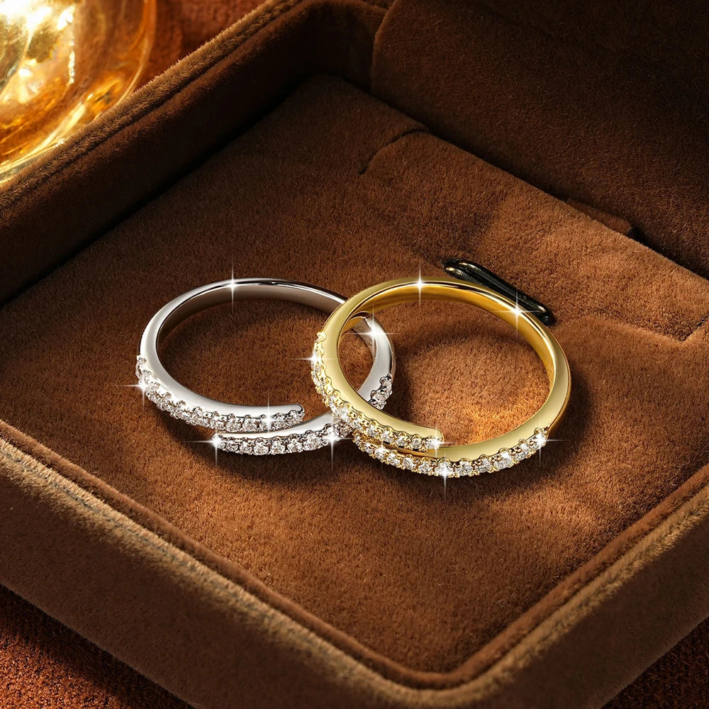 Moissanite Opening Ring  Sparkling Lab Diamond Half Eternity