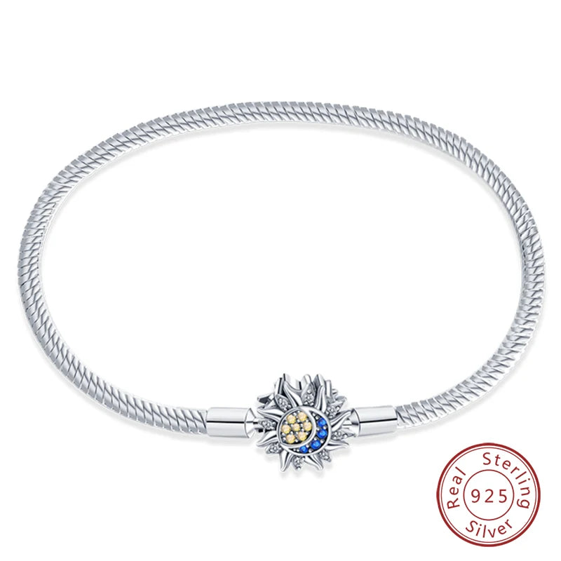 Bracelet Silver 925  17-20CM Star Moon Sun Four Leaf Clover Green Zircon