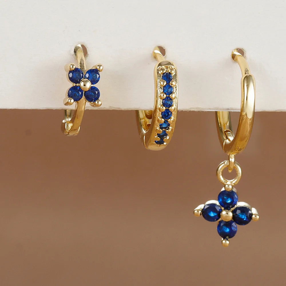 3PCS Orange Blue Zircon Hanging Earrings Set for Wome