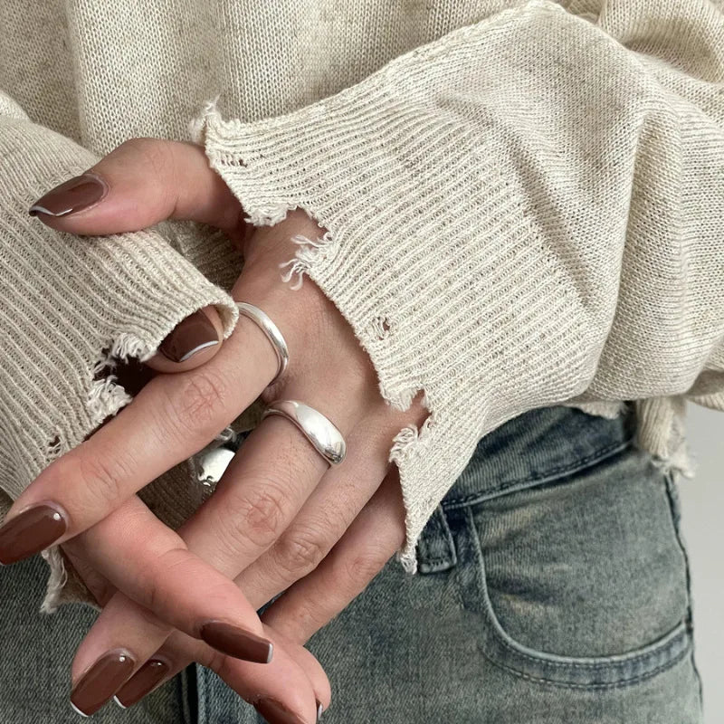 925 Sterling Silver Irregular Ring for Women Geometry Versatile Minimalism