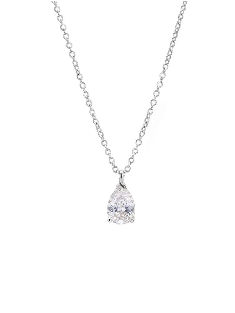 925 Sterling Silver Vertical Pear Shape Zircon Necklace