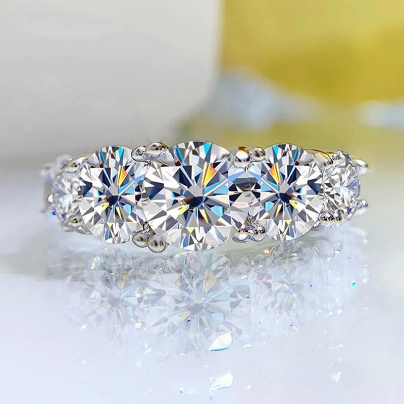 18k Plated 3.6CT All Moissanite Rings for Women 5 Stones Sparkling Diamond S925 Sterling Silver  GRA