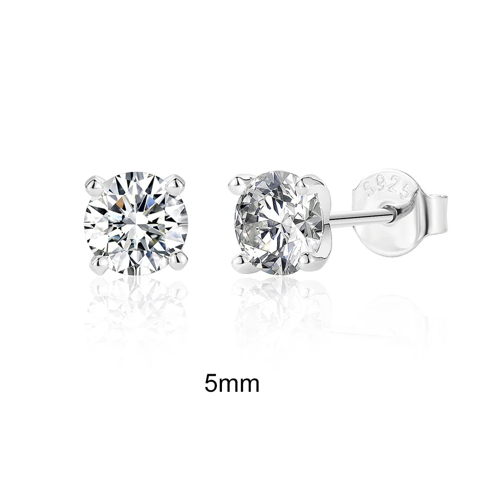 0.5-1.2 Carat D Color Moissanite Ear Stud Earrings For Women 925 Sterling Silver Sparkling