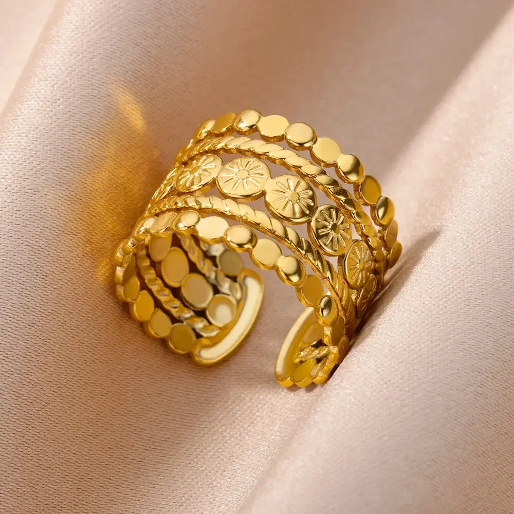 Stainless Steel Rings for Women Gold Color Multilayer Geometric Open Ring Vintage