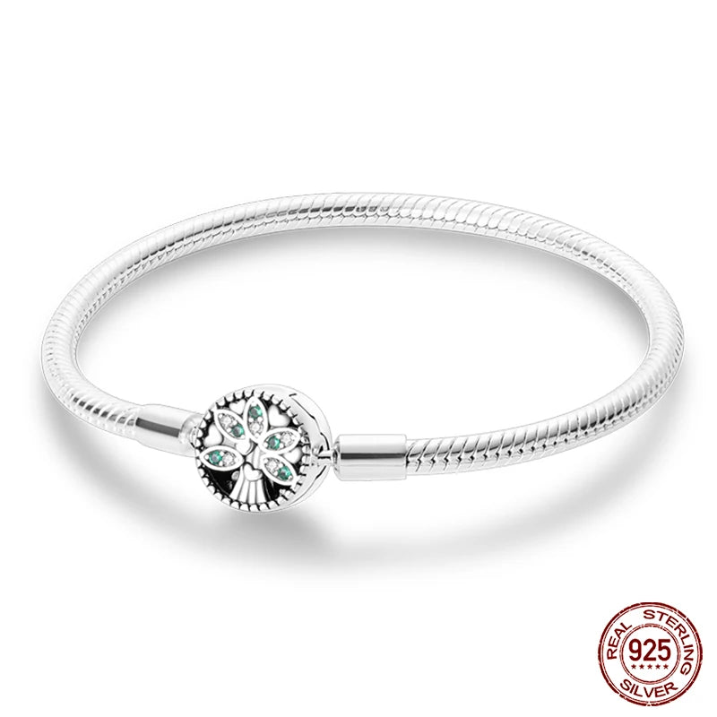 Bracelet Silver 925  17-20CM Star Moon Sun Four Leaf Clover Green Zircon
