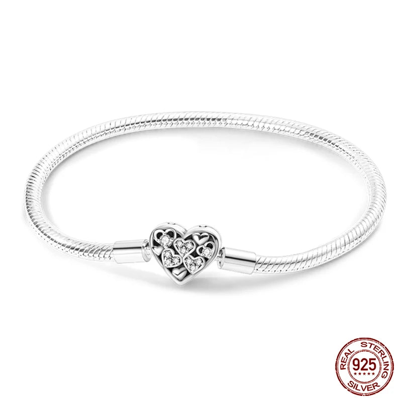 Bracelet Silver 925  17-20CM Star Moon Sun Four Leaf Clover Green Zircon