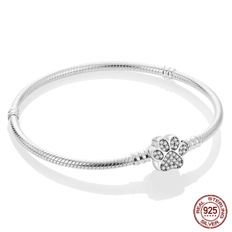 Bracelet Silver 925  17-20CM Star Moon Sun Four Leaf Clover Green Zircon