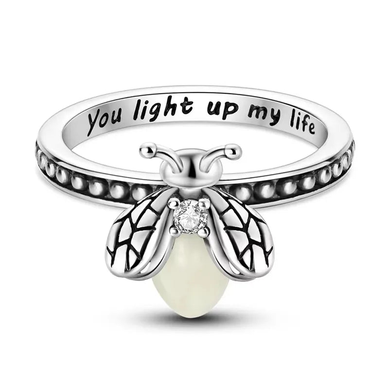 925 Sterling Silver Red Luminous firefly Heart Stone Snowflake Daisy