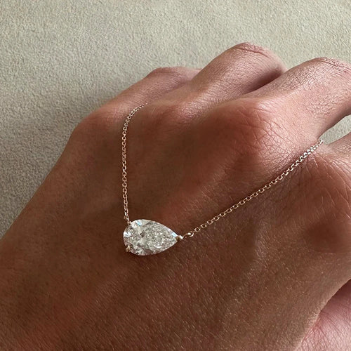 1-3CT Pear Cut Moissanite Pendant Necklace S925 Silver East West Solitaire Water Drop Diamond Neck