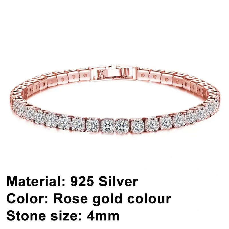 925 Sterling Silver Rose Gold Tennis Bracelet Sparkling Crystal