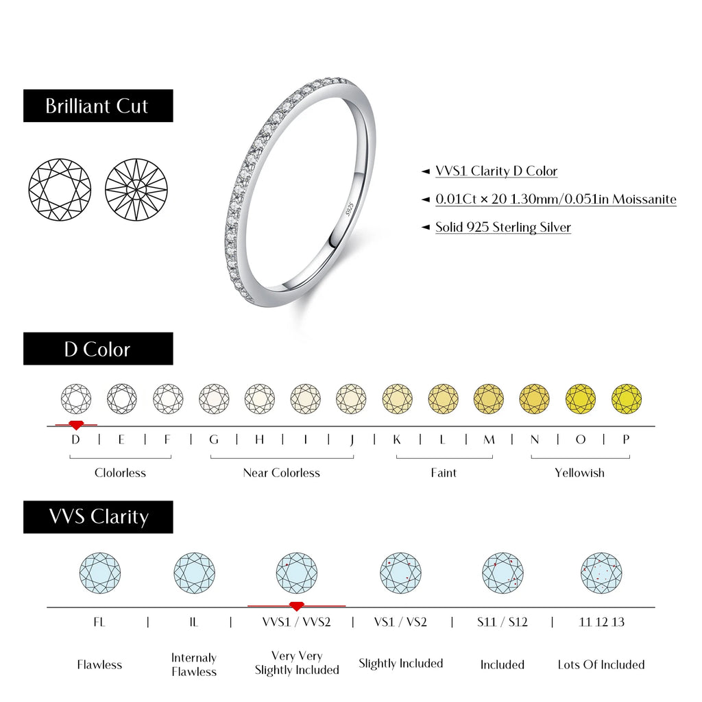 Eternity Moissanite Ring 925 Sterling Silver Sparkling