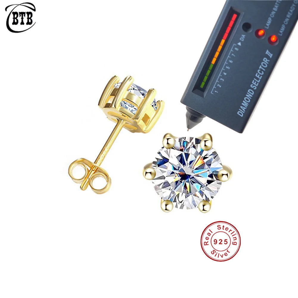 Classic Golden Six Claw Moissanite Stud Earrings