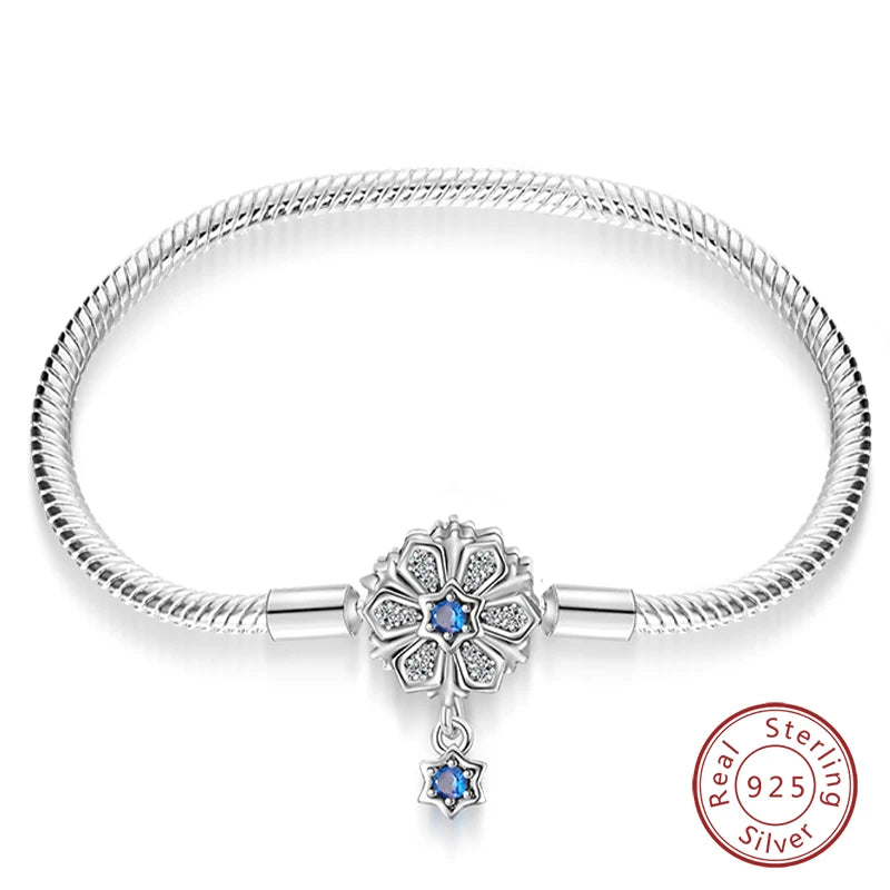 Bracelet Silver 925  17-20CM Star Moon Sun Four Leaf Clover Green Zircon
